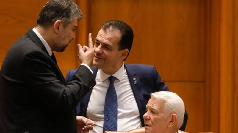 Premierul Orban, șeful PSD, Marcel Ciolacu, și Teodor Meleșcanu. FOTO: g4media.ro