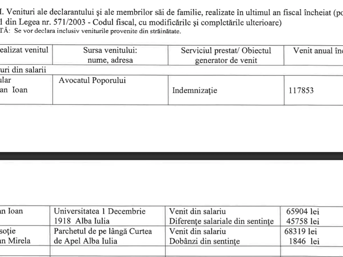 Declarație de avere Ioan Gânfălean