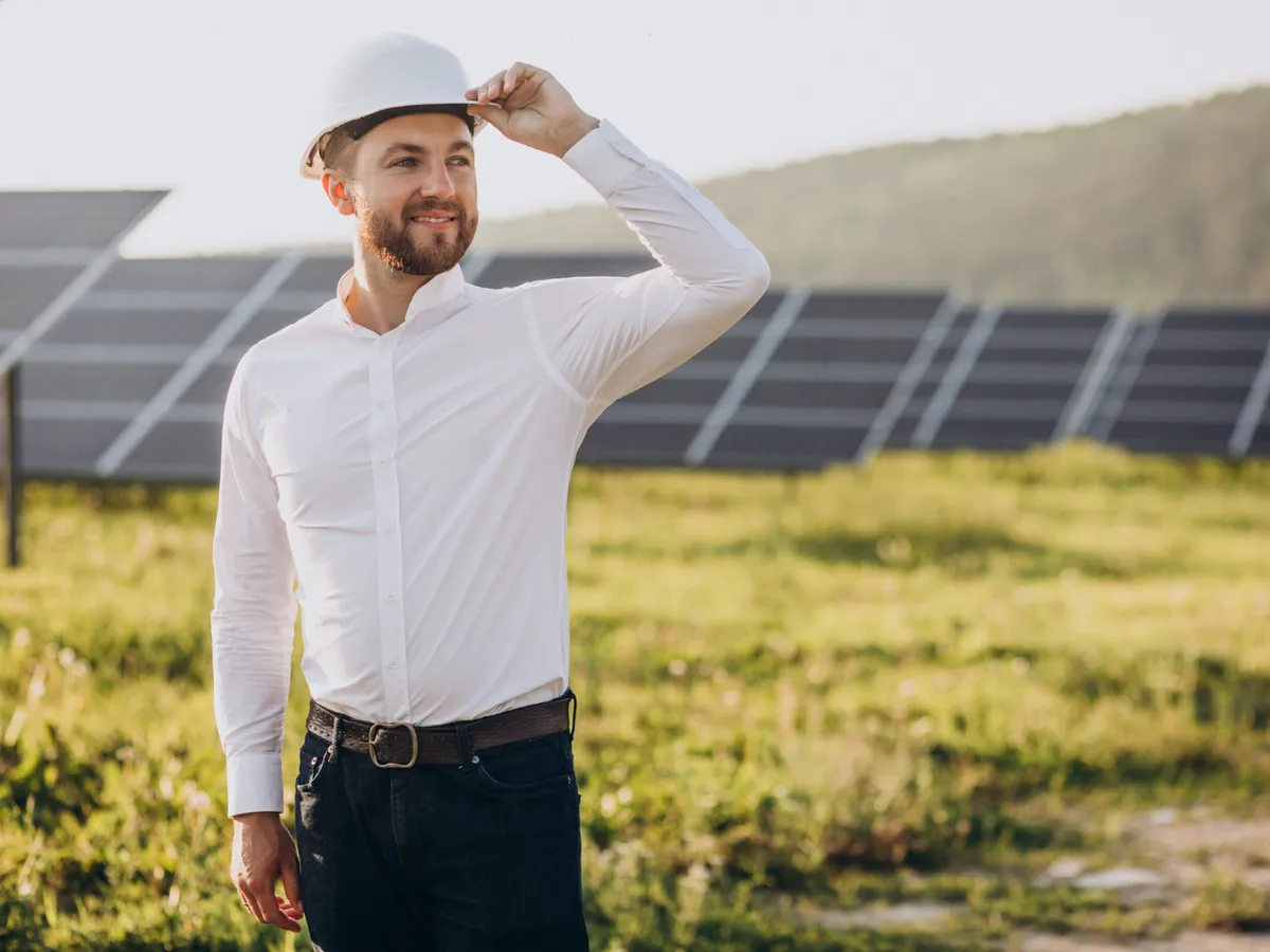 Inginer în parc fotovoltaic - Foto: Magnific.com (Imagine cu rol ilustrativ)