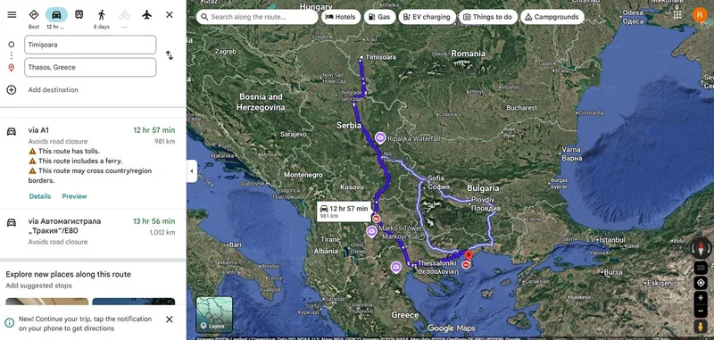Drum Timișoara - Thassos - Foto: Google Maps