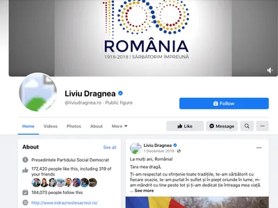 Liviu Dragnea, fără față pe Facebook/FOTO: facebook.com