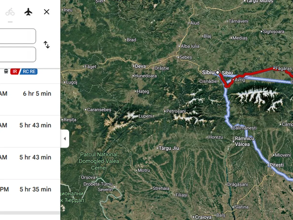 Drumul cu trenul București - Sibiu - Foto: captură Google Maps