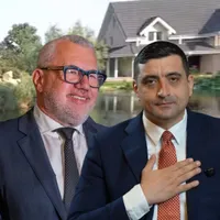 Sorin Constantinescu, regele păcănelelor, și George Simion, președintele AUR cu vila din Frumușani a primului. Sursă foto: colaj Newsweek România
