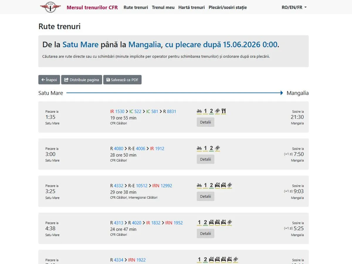Trenuri Satu Mare - Mangalia - Foto: mersultrenurilor.infofer.ro