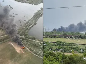 Incendiu violent la un depozit de anvelope. A fost emis un mesaj Ro-Alert - Foto: ISU Galați