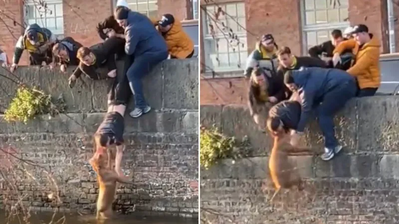 atru tineri țin de picioare un al cincilea - Foto: Daily Mail / Captura Video