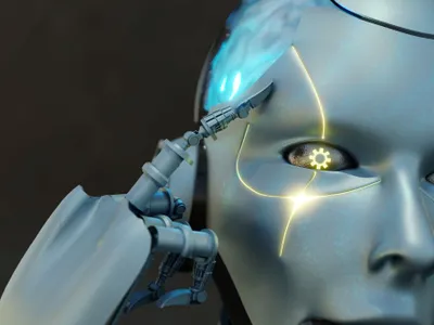 Inteligenţă artificială ducându-ţi mâna la tâmplă c aun om foarte inteligent - Foto: Freepik/CC0