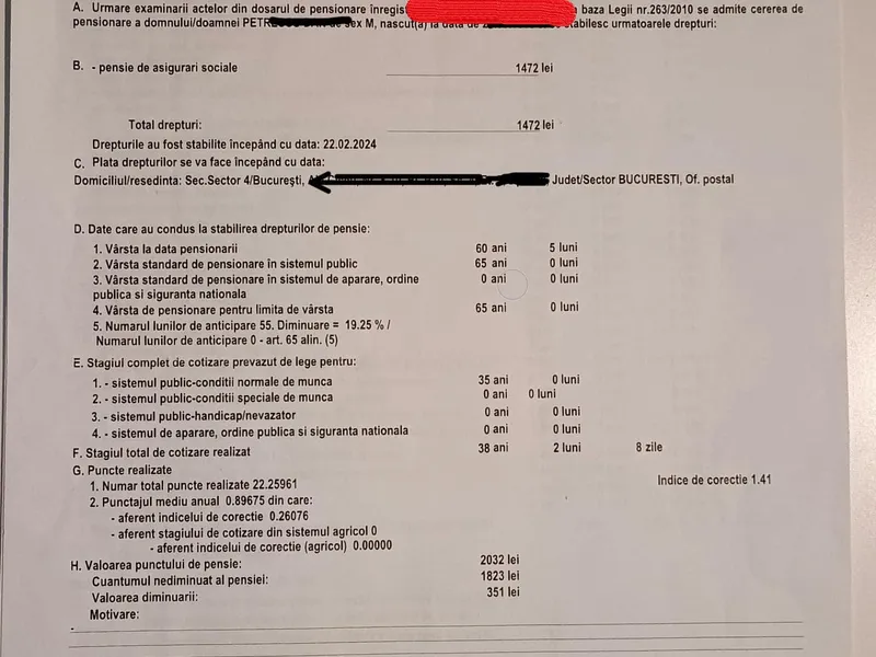 Foto: Decizie pensionar inițială