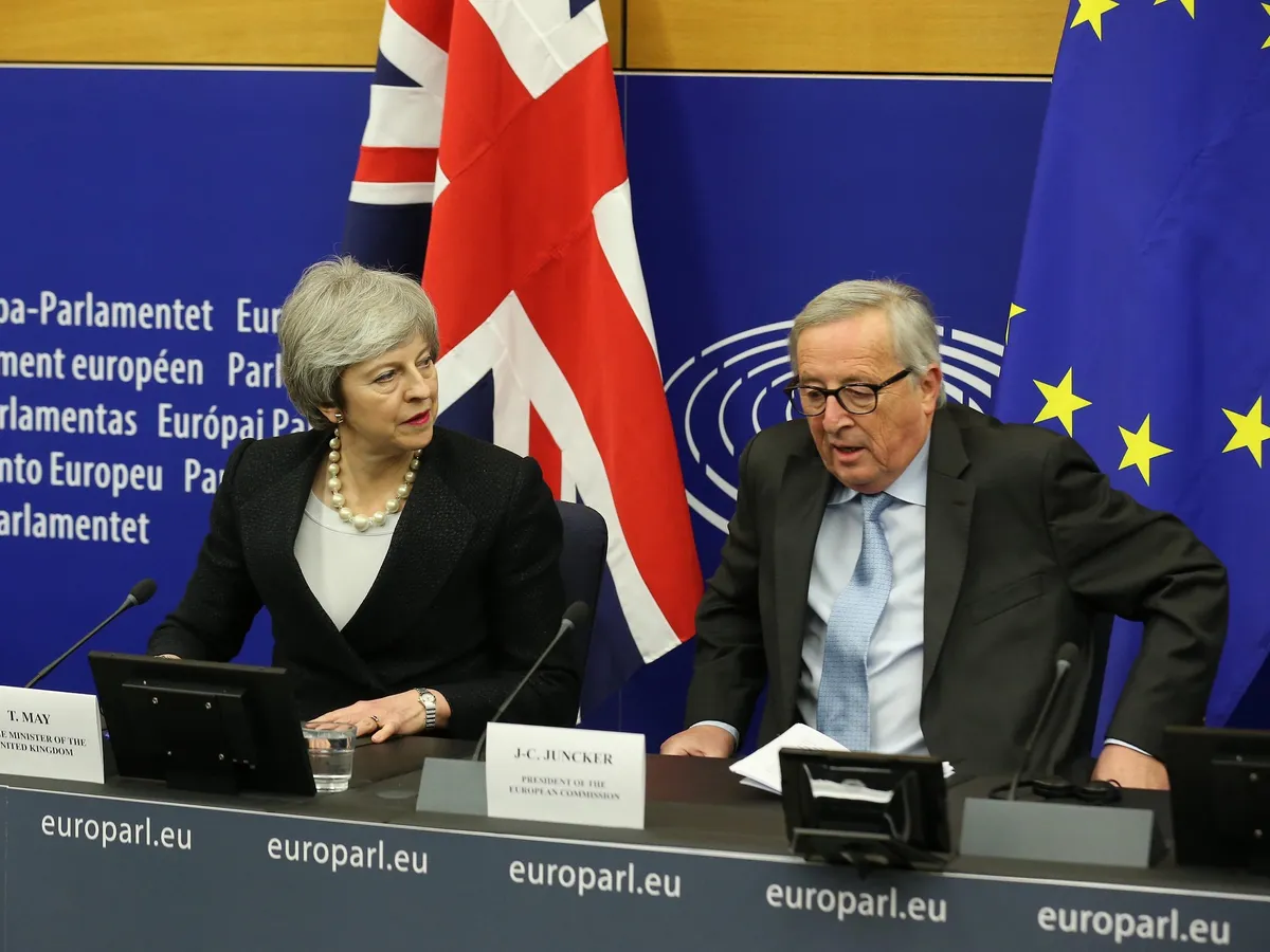 Theresa May și Jean- Claude Juncker Foto: Guliver/ Getty Images