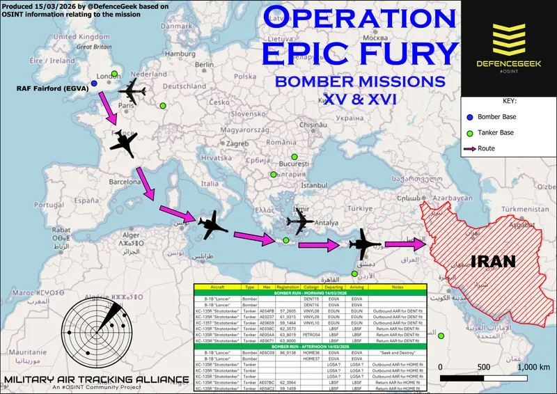 Bombardierele SUA atacă masiv Iran de la o bază din Marea Britanie - Foto: Military Air Tracking Alliance