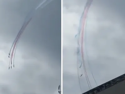 Momentul în care două avioane militare franceze s-au ciocnit în aer. Piloții s-au catapultat - Foto: Profimedia images