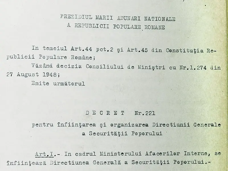 Decretul 221/1948, prin care a fost înființată Direcția Generală a Securității Poporului