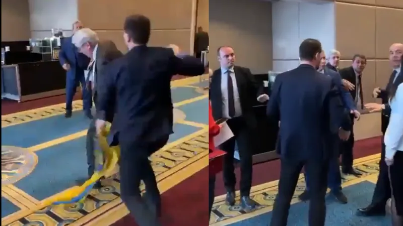 Bătaie la „costum” între delegațiile Rusiei și Ucrainei. S-au aruncat pumni „bine plasați” - Foto: Twitter/ @officejjsmart