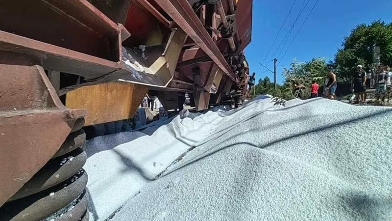 25 de tone de uree s-au scurs în timpul unui transport cu trenul. Garda de Mediu a dat amenzi Foto: DobrogeaTV
