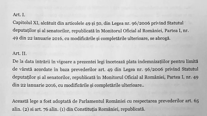 Legea PSD prin care se anuleză pensiile speciale ale parlamentarilor