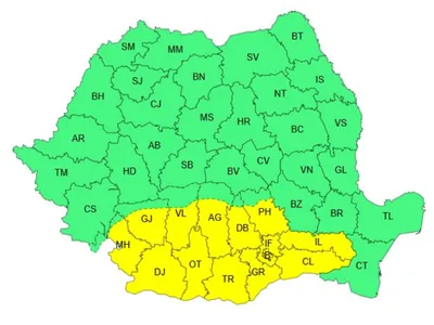 Cod Galben de caniculă în sudul țării, vijelii și ploi torențiale în Transilvania și Moldova Sursa: meteoromania.ro