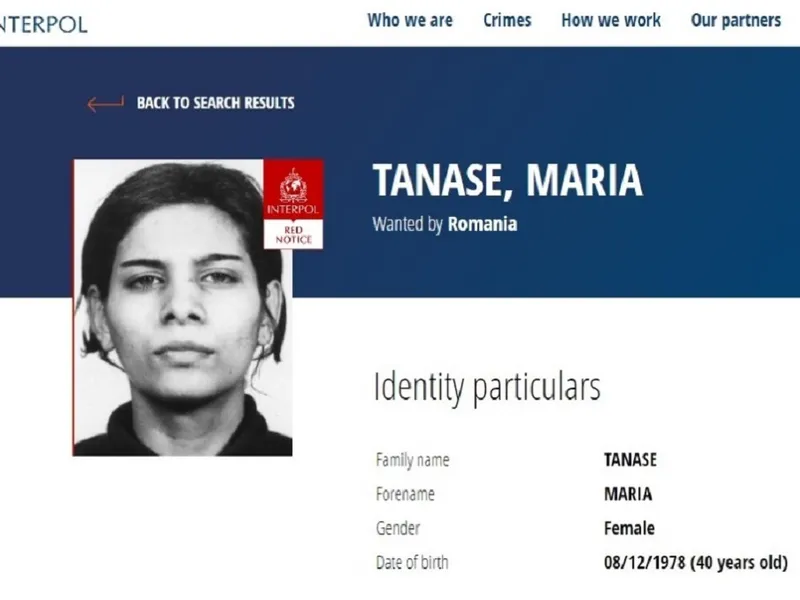 Maria Tănase pe site-ul Interpol Foto: Interpol