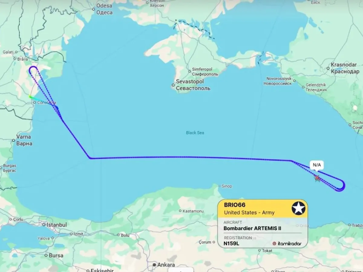Un avion ARTEMIS II al armatei SUA desfășoară astăzi o misiune de culegere de informații deasupra Mării Negre - Foto: ItaMilRadar