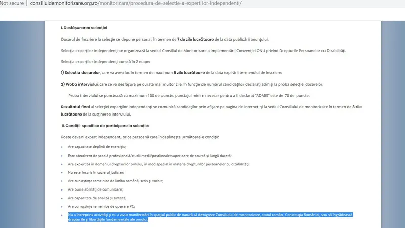 Condiții pentru a deveni expert pentru monitorizări. SURSA: Consiliul de monitorizare