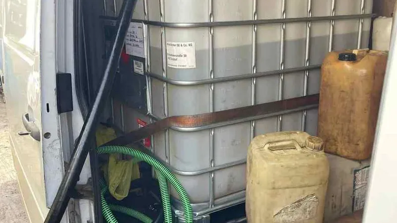 Cum a transformat un român o dubă în instalație de furat carburant din cisterne. Hoțul, arestat. - Foto: Poliția Română