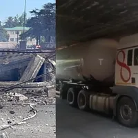 O cisternă plină cu gaz a explodat după ce a rămas blocată sub un pod. 2 morți și 40 răniți - FOTO: Twitter/livingbyyyz