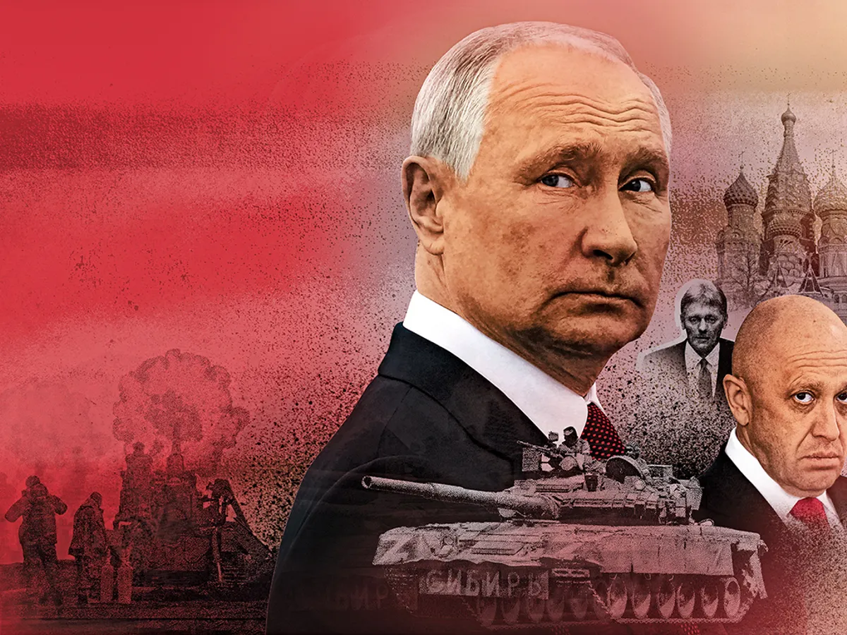 DIVERGENȚĂ Revolta Wagner a evidențiat lipsa unui mesaj mediatic clar și coerent al Kremlinului cu privire la Ucraina. De la stânga: Vladimir Putin, secretarul de presă al lui Putin, Dmitri Peskov, și șeful Wagner, Evgheni Prigojin