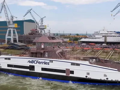 Nu se mai fabrică nimic în România? De la Galați a plecat spre Canada un feribot 100% electric - Foto: captură video