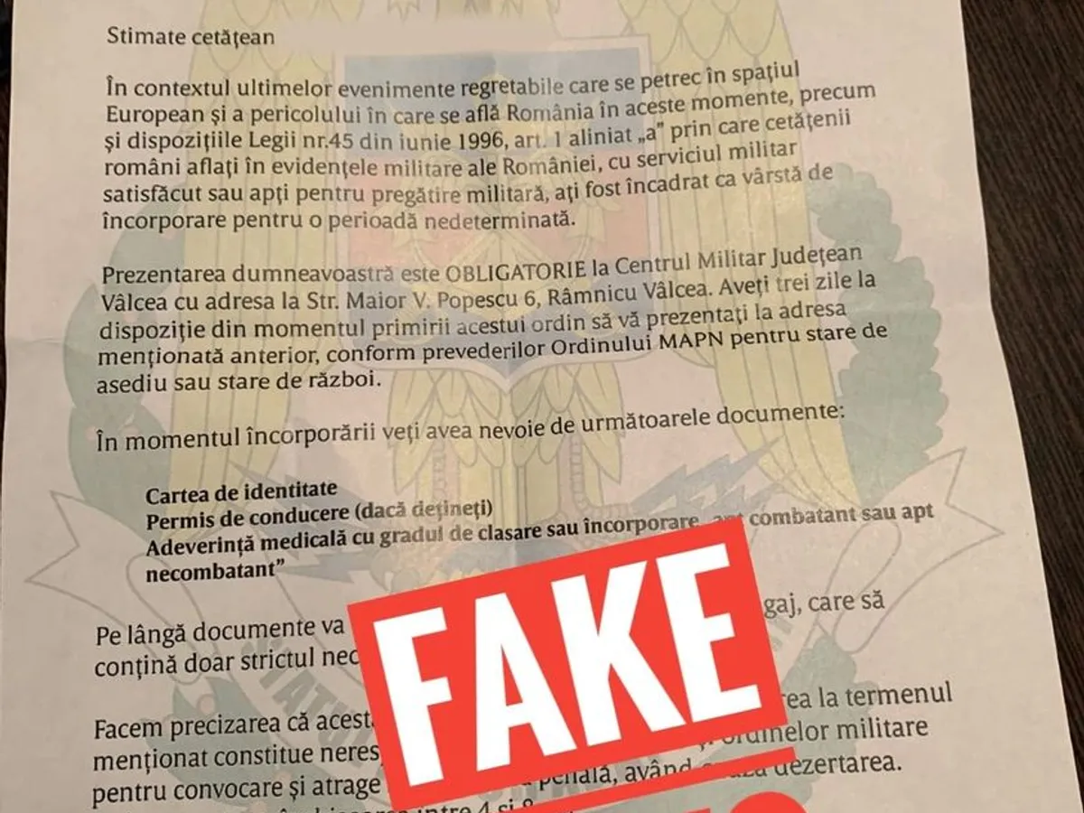 Au început să circule ordine de încorporare false cu antet MApN/foto: MApN