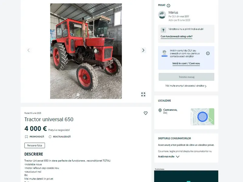 Ce preț au tractoarele care au arat toată România sub Ceaușescu? Sunt accesibile și încă merg - Foto: captură ecran Olx.ro