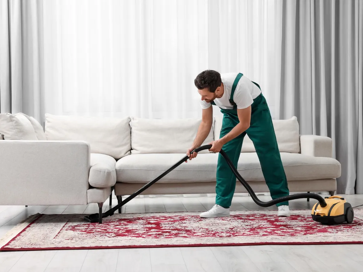 Bărbat care aspiră un covor - Foto: Freepik (Imagine cu rol ilustrativ)