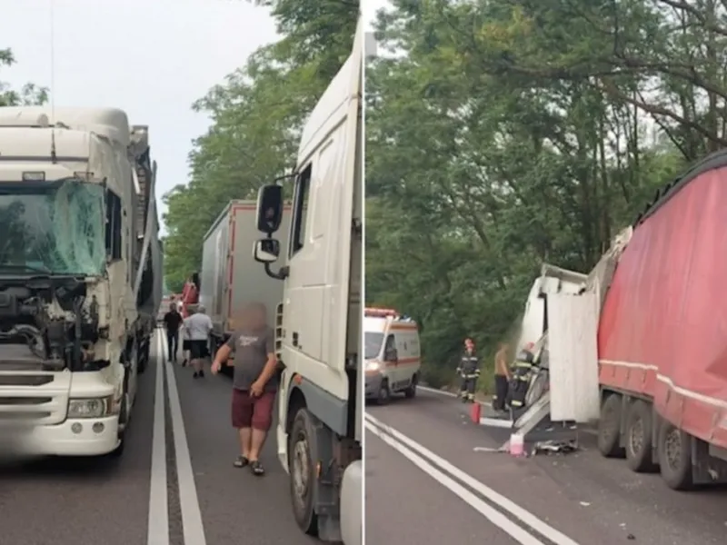 Trafic blocat total pe Valea Oltului. Două TIR-uri s-au ciocnit frontal - Foto: Antena 3 CNN