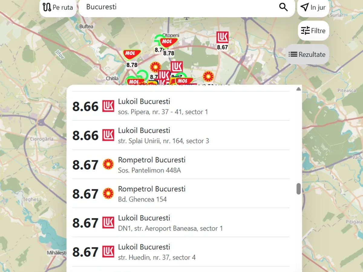 Prețul benzinei premium în București, 2 martie 2026 - Foto: captură ecran