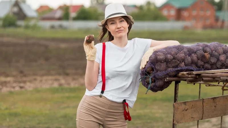 Tânără cultivatoare pe câmp - Foto: Freepik