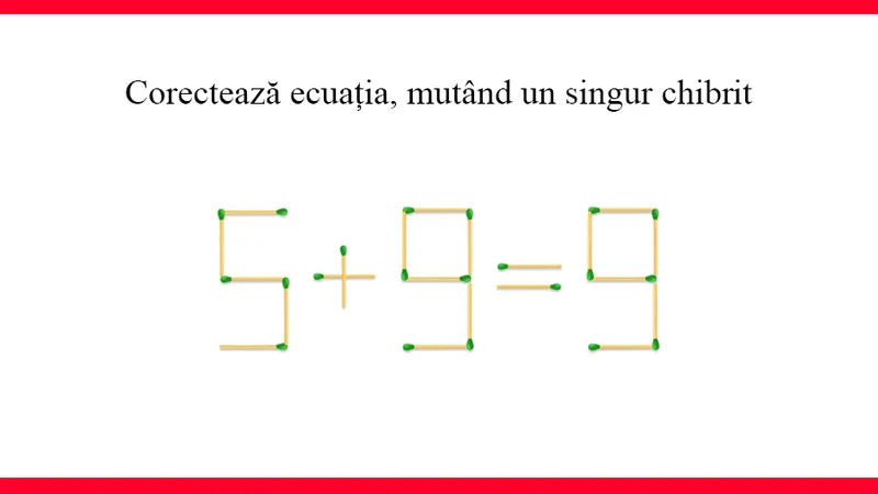 TEST DE INTELIGENȚĂ Corectează ecuația 5+9=9, mutând doar un chibrit. Ai 10 secunde - Foto: Colaj Newsweek / mindyourlogic.com