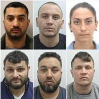O bandă de 6 proxeneți români care au ajuns în arest. Răzvan Zidaru, (30) ; Valentin Ghelase, (35) ; Valentina Crețu, (31); Marius Șerban, (39); Valentin Caraman, (38); Mihaela-Diana Barbieru, (32), Foto: Lancashire Police