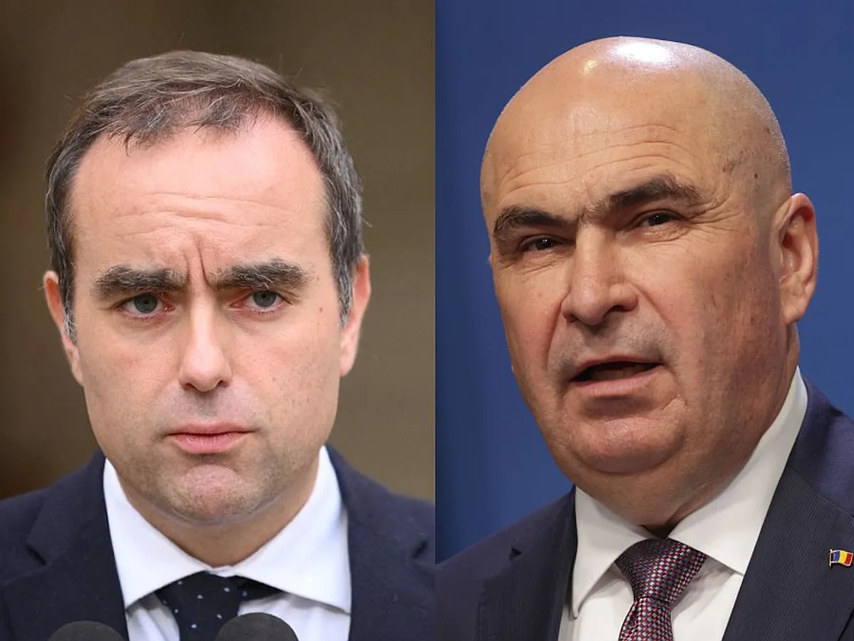 Efemerul premier francez Sebastien Lecornu şi deocamdată mult mai longevivul premier român Ilie Bolojan - Foto: montaj Profimedia Images - INQUAM PHOTOS/George Călin