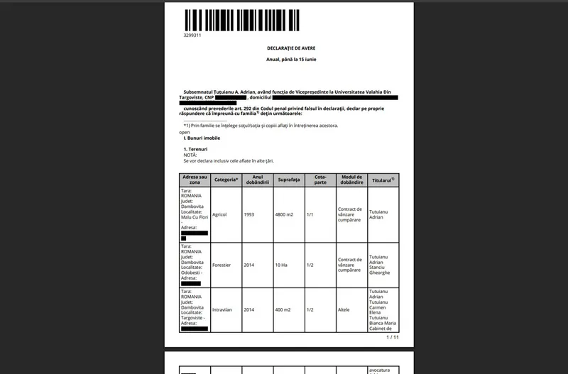 Declarația de avere depusă de Adrian Țuțuianu în iunie 2024 - Foto: captură ecran