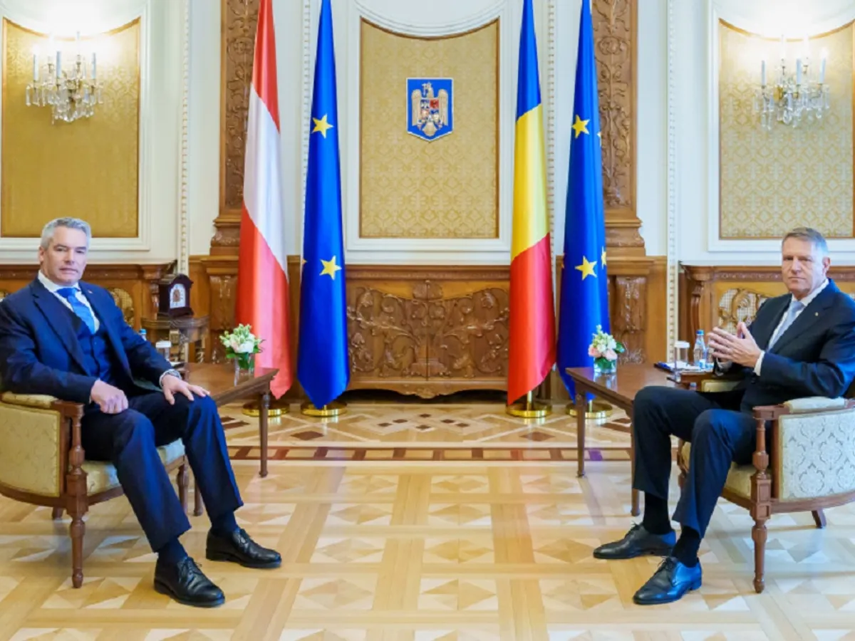 Karl Nehammer și Klaus Iohannis discută la Palatul Cotroceni Foto: Administrația Prezidențială