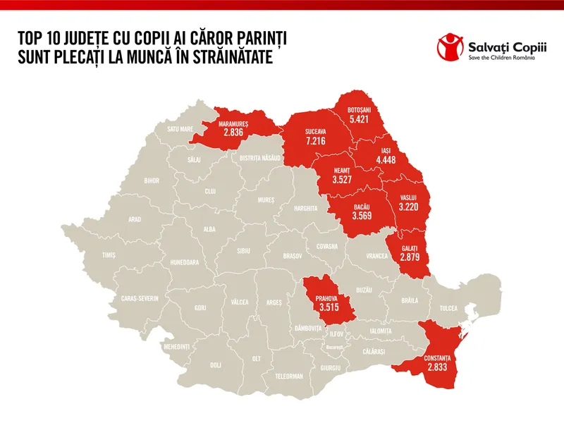 Harta copiilor rămași singuri în țară