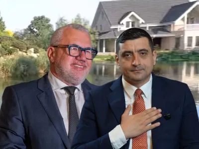 Sorin Constantinescu, regele păcănelelor, și George Simion, președintele AUR cu vila din Frumușani a primului. Sursă foto: colaj Newsweek România