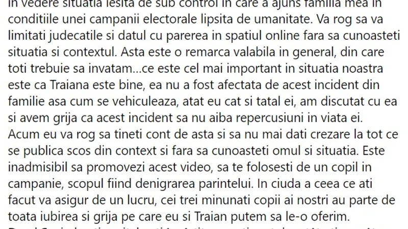 Mesajul postat de fosta soție a lui Ogâgău pe Facebook