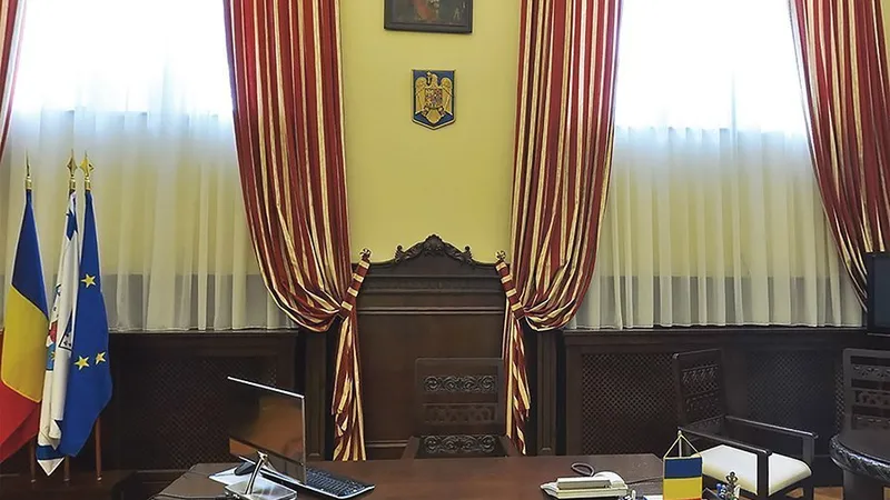 Deasupra scaunului de rector al universității ieșene, acum ocupat de ministrul Justiției, tronează portretul lui Al. I. Cuza