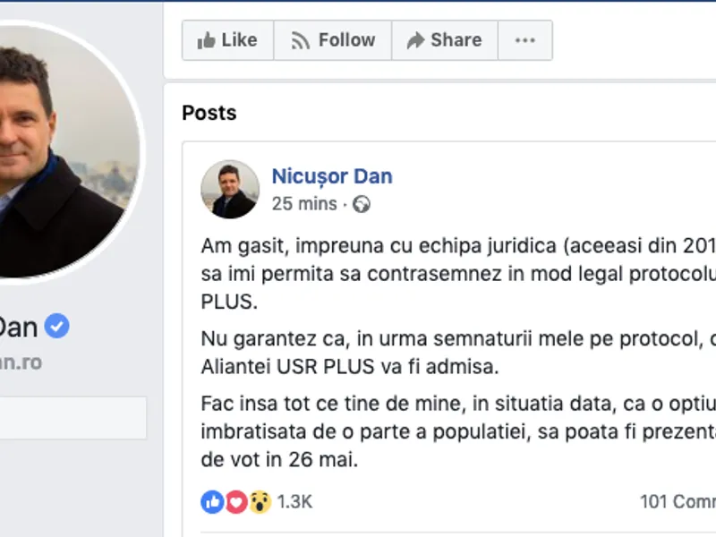 Nicușor Dan vrea să salveze situația USR - PLUS/FOTO: Facebook.com