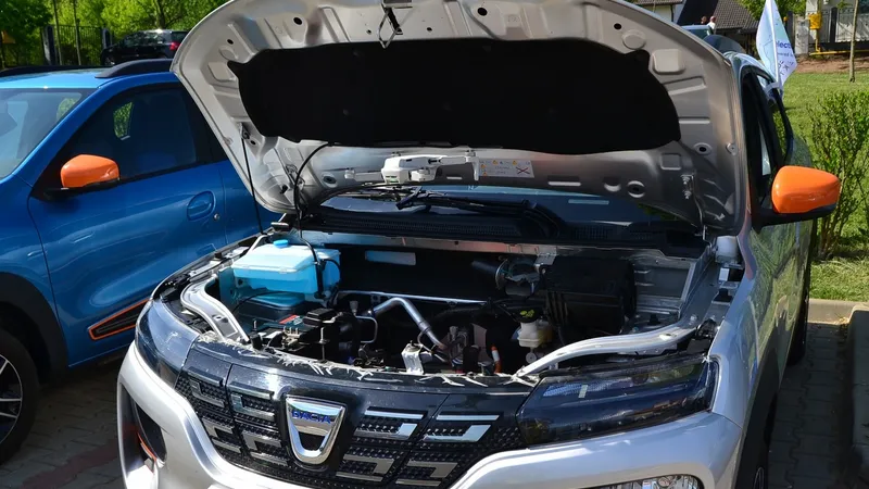 Mesajul afișat de o Dacia Spring, după ce a trecut printr-o baltă: Încărcare baterie imposibilă. / Foto: Facebook