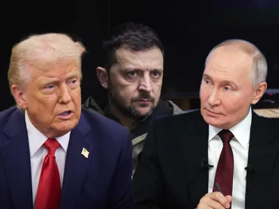 Donald Trump, Volodimir Zelenski și Vladimir Putin - Foto: Profimedia images