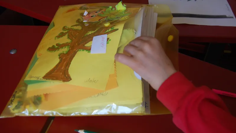 Mapa cu desene a lui Matei, un copil cu autism de la școala ”Alexandru Roșca” (Foto: Newsweek România)