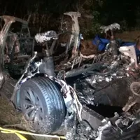 O Tesla a ieșit de pe șosea, s-a oprit într-un copac și a luat foc. / Foto: abc7.com