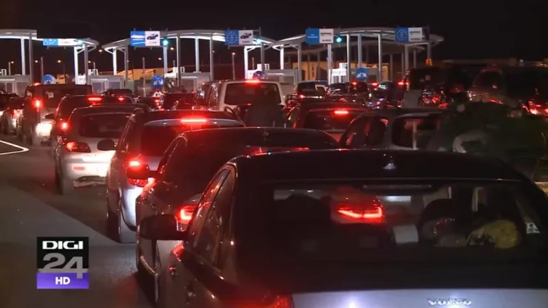 Aglomerație la Vama Nădlac II, pe sensul de ieșire din țară. Foto: Arhivă Digi24