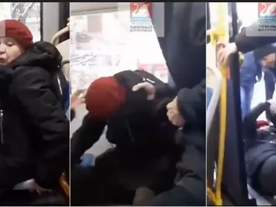 O pensionară din Moscova, aruncată din autobuz/Foto: twitter