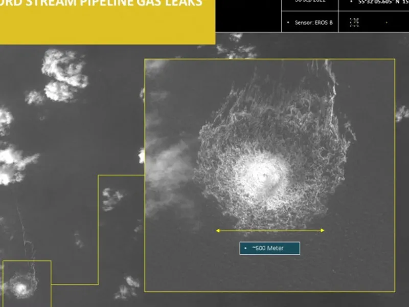 Scurgerile de gaz din conductele Nord Stream, fotografiate din satelit. Foto: Profimedia